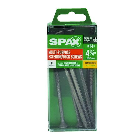 Spax Deck Screw, 4-3/4 in, Carbon Steel, Flat Head, Torx Drive, 8 PK 4191670601202